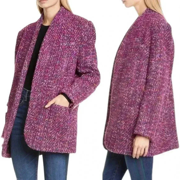 Veronica Beard Crispin‎ Open Front Sweater Coat Purple Tweed Oversized S… - Picture 4 of 13